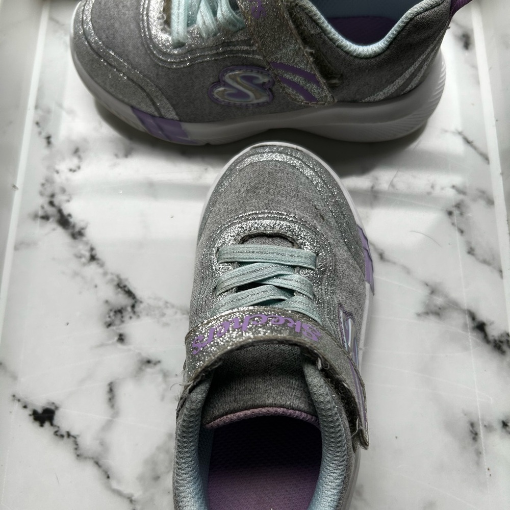 Skechers Kids' Shimmering Silver and Purple Sneakers